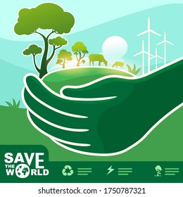 Save World Vector. Save City Green Concept for Campaign Template Banner.