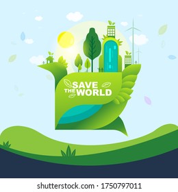 Save World Vector. Save City Green Concept for Campaign Template Banner.
