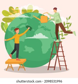 Save your earth, by taking good care of it. Earth day. Vector colorful illustration.