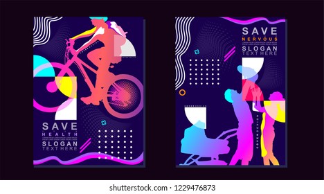 save your health and nervous color banner pattern abstract idea cover design poster background modern shape care concept. Minimal geometric gradients creative brochure