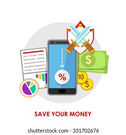 Save your money, flat vector illustration