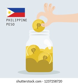 Save your Philippine Peso money in glass jar vector style