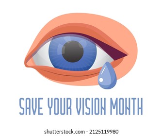 Guarde su vector de concepto de mes de visión. El evento se celebra en marzo. Ilustración de revisión oftalmológica médica. Ilustración ocular para el banner web de atención de salud, post.