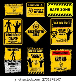 Save Zone, Warning zombie inside, radiation area, zombie research facility, zombie outbreak, sign vector