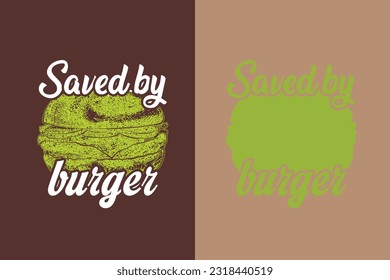 Saved By Burger, Burger Boy Retro Vintage Sunset, Black T-Shirt with Heart-Shaped Burger Design, Retro Burger, True Love for,