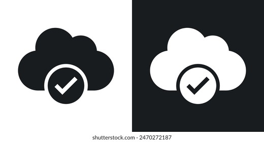 Guardado en iconos de unidad. Nube con un icono de Vector de marca o marca. Guardado en el símbolo de almacenamiento en la nube.