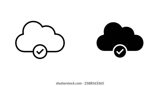 Saved to drive vectors icons set in filled and strokes on white background