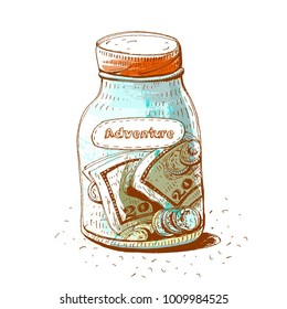 Saving for adventure, vector illustration.
