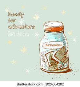 Saving for adventure, vector illustration.