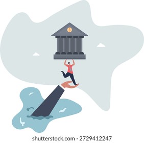 Salvar a un banco de ahogarse. Concepto para luchar contra la crisis.