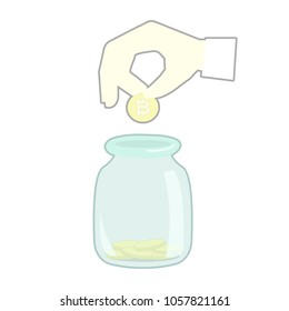 Saving bitcoins in jar concept vector illustration in isometric design style on white background