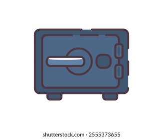 Saving box icon illustration. Flat line color icon of a digital illustration of a secure safe box, symbolizing safety and protection. Colored outline icon.