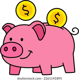 Saving Business pig money sign financial success Colored Outline