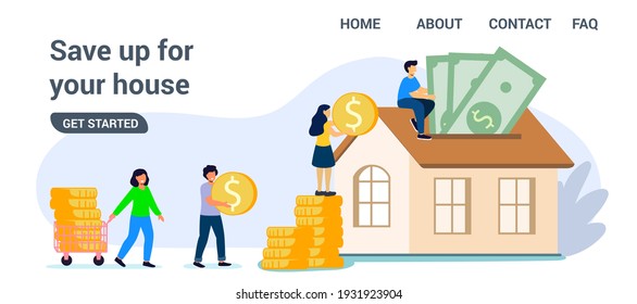 Saving to buy a house or home savings vector illustration concept Planning savings money to buy a home Real estate or property investment Mortgage concept House loan or money investment to real estate