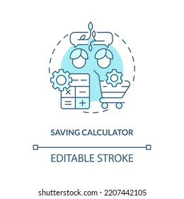 Saving calculator turquoise concept icon. Consumer advantages. Lead retention abstract idea thin line illustration. Isolated outline drawing. Editable stroke. Arial, Myriad Pro-Bold fonts used