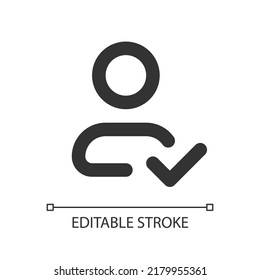 Saving changed information of contact pixel perfect linear ui icon. Address book. GUI, UX design. Outline isolated user interface element for app and web. Editable stroke. Arial font used