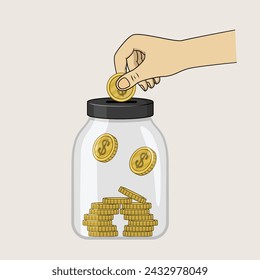 Saving coin in the jar. Vector design