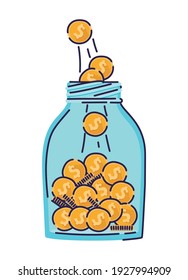 saving coins in a jar vector illustration design