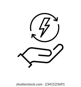 saving consumption icon with thin line hand. concept of abstract simple badge for energy esg product. lineart trend modern sustainability logotype graphic art design element isolated on white