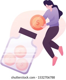 Saving dollar coin in jar. concept vector illustration Flat design style vector illustration Saving money jar Money Jar