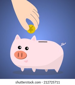 Saving dollars in a piggy bank, vector illustration