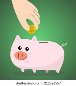 Saving dollars in a piggy bank, vector illustration