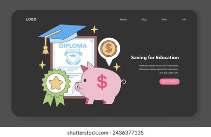 Saving for Education concept. Planning and investing in future learning with diploma and piggybank. Scholarship and tuition fund strategy. Flat vector illustration.