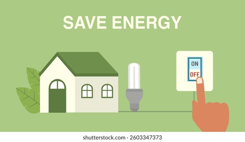 Saving energy concept. Unplug appliances when not in use and switch off lights.