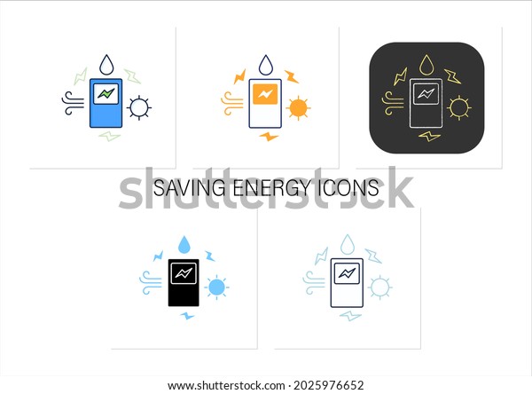 Saving Energy Icons Setenergy Storage Renewable Stock Vector (Royalty ...