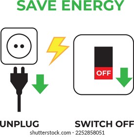 Saving energy tips: unplug appliances when not in use and switch off lights