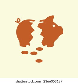 Saving, finance broken piggy bank icon isolated on off-white background.