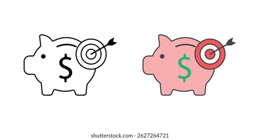 Saving for a goal icon – piggy bank with target symbol, representing focused financial planning, personal savings, and money goals.