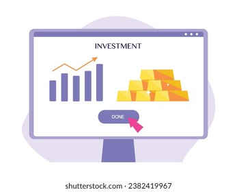 Saving gold as a personal investment, sales value increases significantly, bank vector illustration.