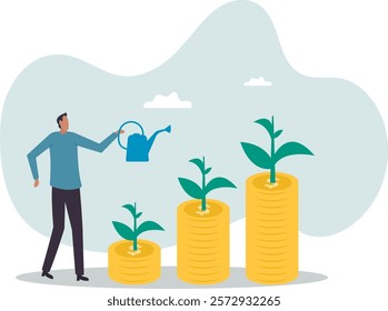 Saving growth, growing investment or earning profit, mutual fund, wealth accumulation or compound interest, pension fund prosperity.business concept.flat character.