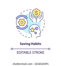 Saving habits concept icon. Insurance policies benefit. Inculcate economy literacy abstract idea thin line illustration. Isolated outline drawing. Editable stroke. Arial, Myriad Pro-Bold fonts used