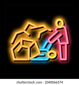 saving human from rubble neon light sign vector. Glowing bright icon saving human from rubble sign. transparent symbol illustration