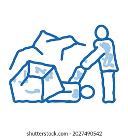 salvando a los humanos del vector de icono de esbozo de escombros. Dibujo manual de la línea azul del doodle salvando a los humanos de la señal de los escombros. ilustración de símbolo aislado