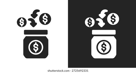 Icono de ahorro en estilo de glifo blanco y negro