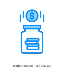Salvando ícone da ilustração do vetor de cor azul