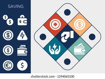  saving icon set. 13 filled saving icons. Simple modern icons about  - Coin, Wallet, Energy, Coins, Save energy