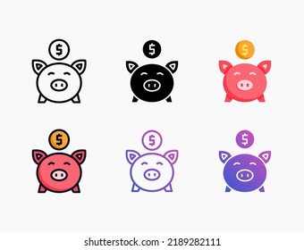 Saving icon set with line, outline, flat, filled, glyph, color, gradient. Editable stroke and pixel perfect. Can be used for digital product, presentation, print design and more.