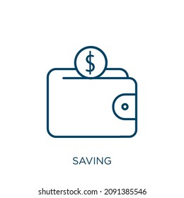 saving icon. Thin linear saving outline icon isolated on white background. Line vector saving sign, symbol for web and mobile