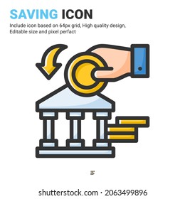 Saving icon vector with outline color style isolated on white background. Vector illustration bank sign symbol icon concept for digital business, finance, industry, company, apps, web and all project