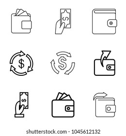 Saving icons. set of 9 editable outline saving icons such as money, payment, wallet