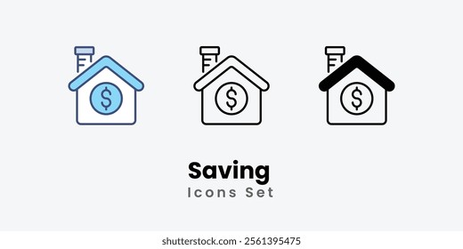 Saving Icons thin line and glyph vector icon stock illustration