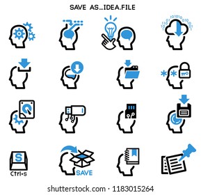 Saving ideas in your brain (icon concept). Function of the electronic memory human system(abstract concept).