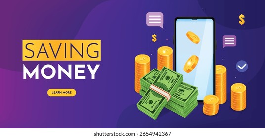 Saving Income Money background with Coins