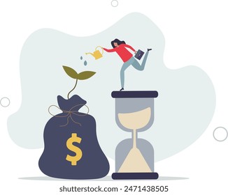 Saving and investment account, prosperity, growth earning from compound interest in long term investing .flat vector illustration.