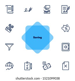 Saving line icon set. Deposit, agreement, handshake. Money concept. Can be used for topics like finance, banking, investment
