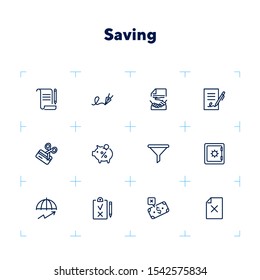 Saving line icon set. Deposit, agreement, handshake. Money concept. Can be used for topics like finance, banking, investment